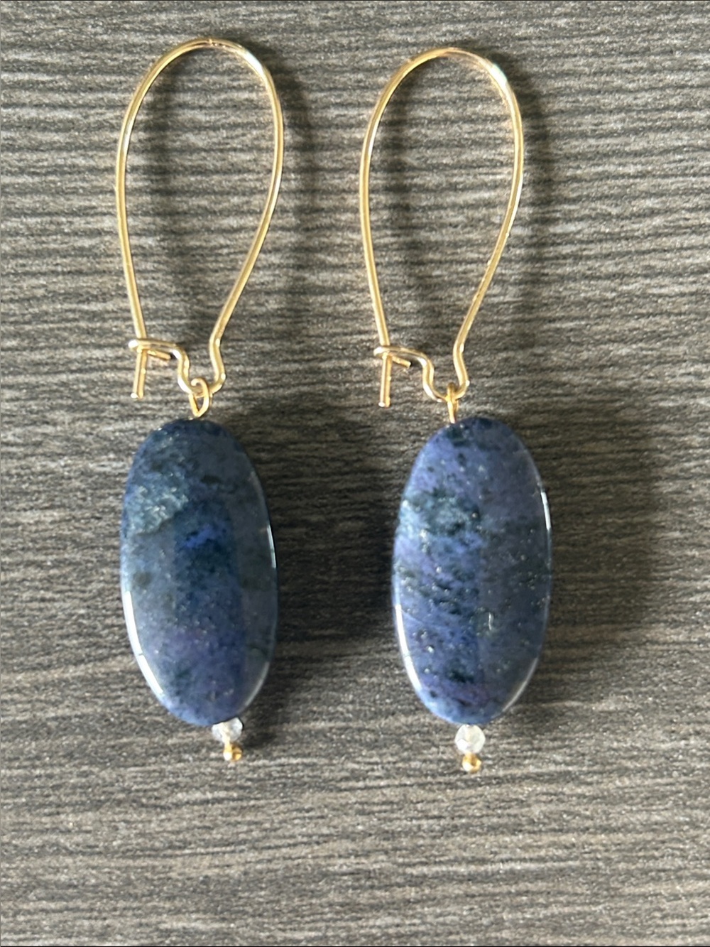 Brass Earrings with Dark Blue Oval Stones - Women's Jewelry